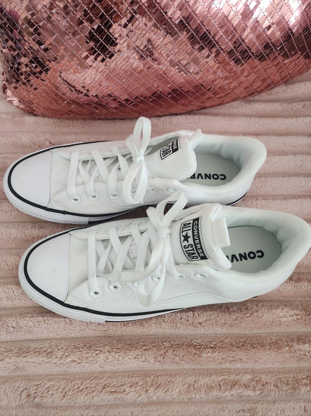 Converse Low Top Sneakers - White with Black Trim - Picture 2 of 5